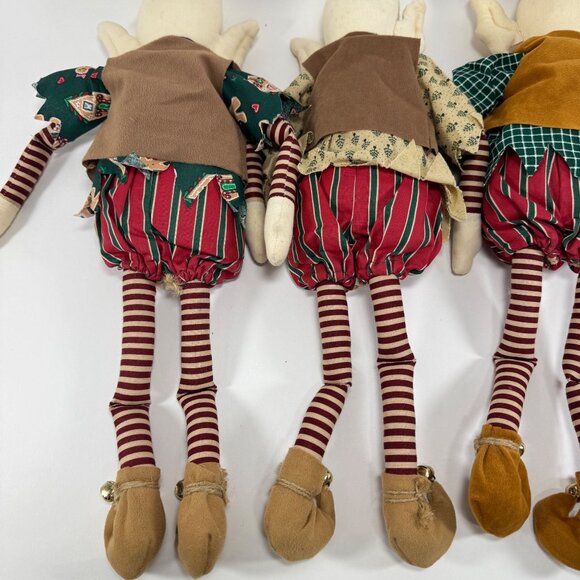 Vintage 3 Handmade Cloth Christmas Elf Dolls Shelf Sitter Rustic Holiday Decor - Picture 7 of 11